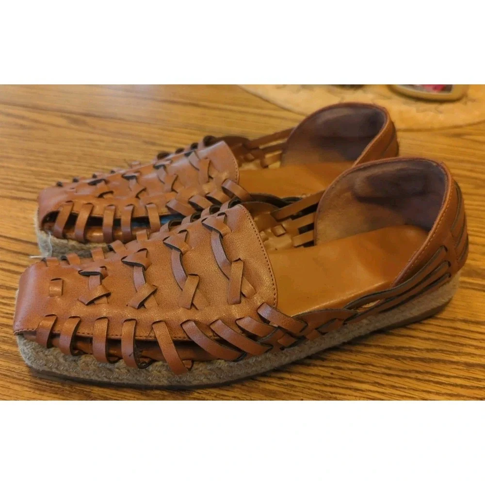 Vintage Sam & Libby Brown Woven Slip On Hurache Espedrille Sandals Size 8 M